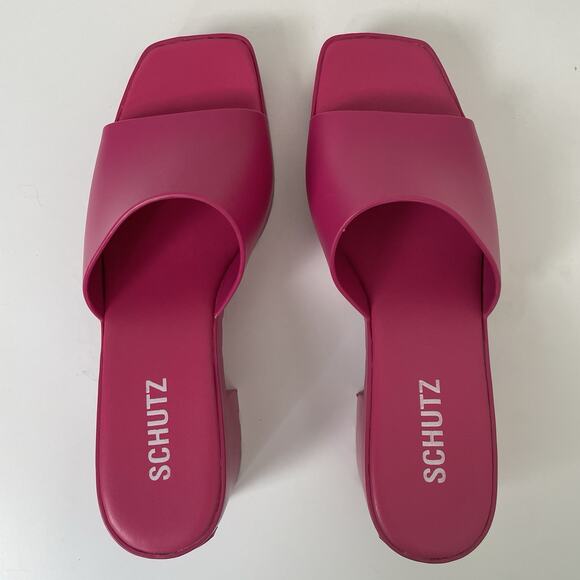 SCHUTZ Women's Mizzy Slip On Chunky Block Heel Sandals Mules Pink 9 Y2K Barbie - Picture 3 of 14